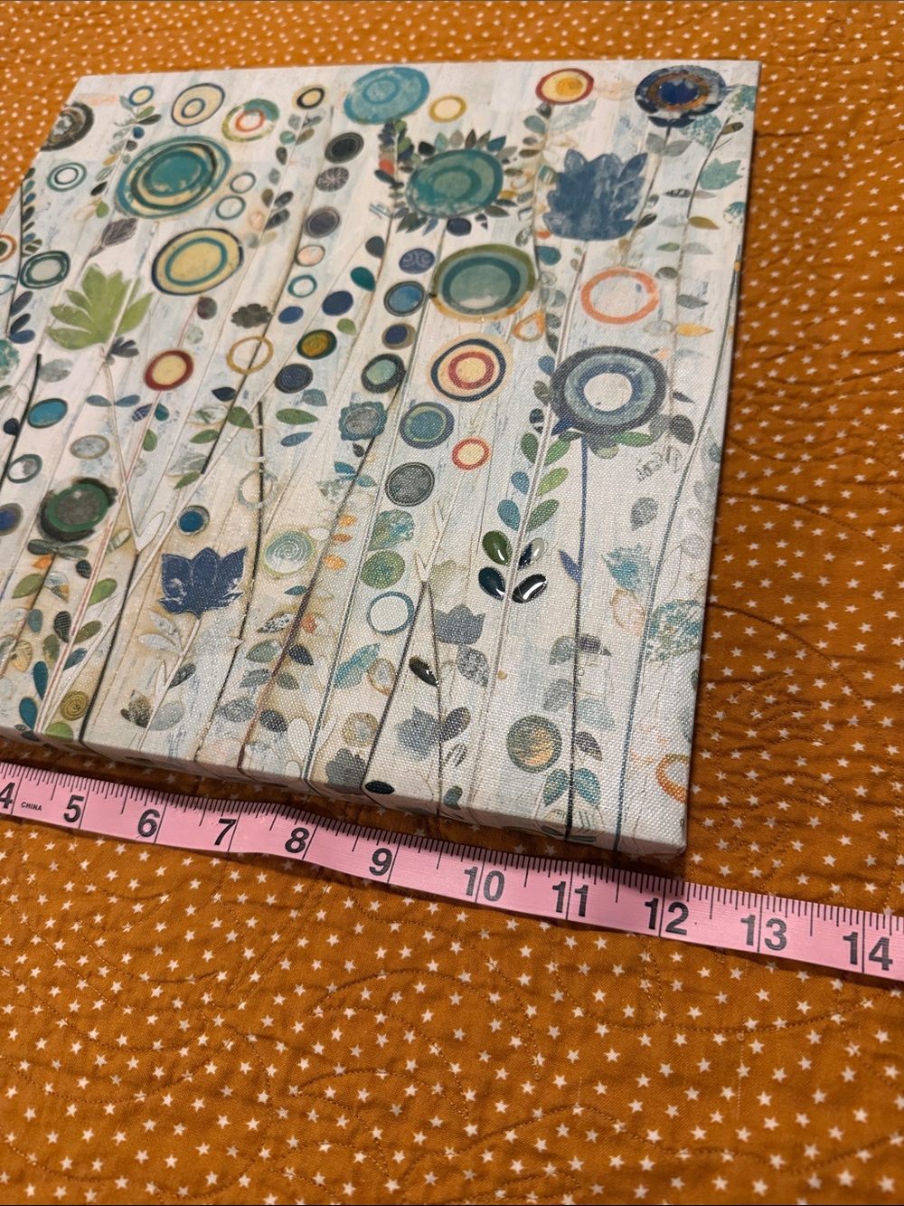 Floral Circles Wall Art Trio in Teal, Blue, Green, Orange - Picture 2 of 4